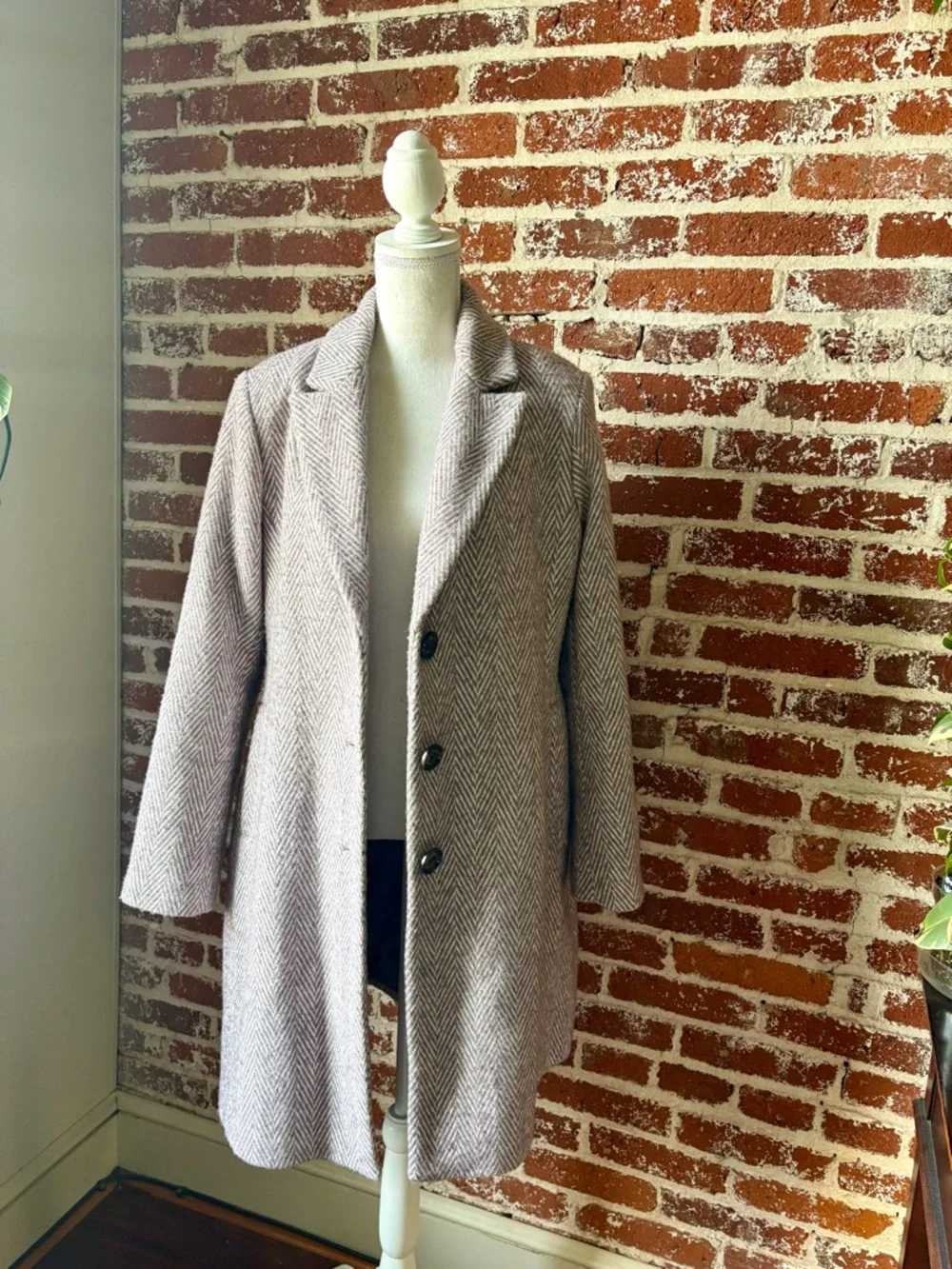 Sam Edelman Notch Collar Lavender & Ivory Herringbone Winter Coat - Picture 7 of 7
